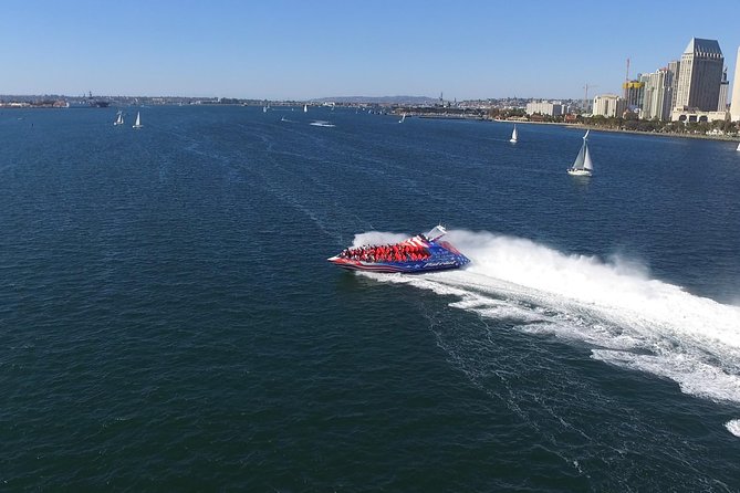 San Diego Bay Jet Boat Ride - Route Highlights: Coronado Bridge and USS Midway in a Tight Loop