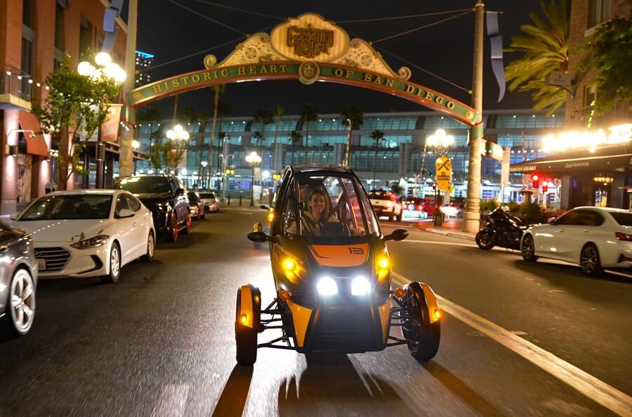 San Diego: Coronado Island Electric GoCar Night Tour - Gaslamp Quarter after dark: your neon-first stretch