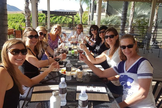 San Diego to Temecula: Wine Country Tour & Historic Old Town - Frangipani Estate Winery: tastings, patio service, and Mount Palomar in the distance